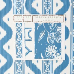 French Blue Ikat Stripe Fabric