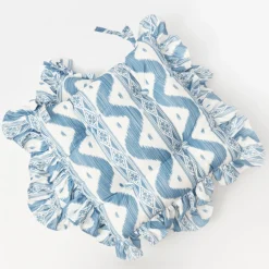 Frilled Blue Ikat Seat Pad Cushion