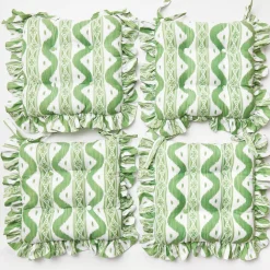 Frilled Green Ikat Seat Pad Cushion