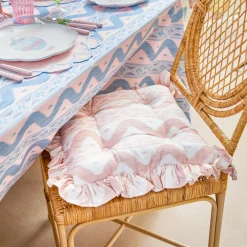 Frilled Pink Ikat Seat Pad Cushions (Set of 4)