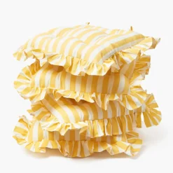 Frilled Yellow Stripe Seat Pad Cushions (Set of 4)