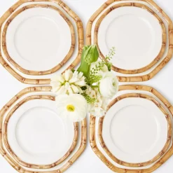 Geometric Bamboo Dinner & Starter Plates (Set of 8)