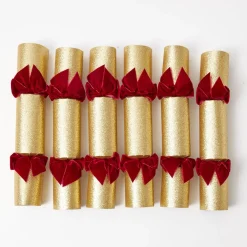 Gold Crackers With Red Velvet Bows (Set of 6)