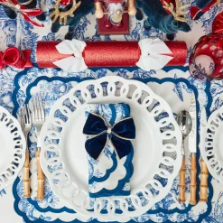 Gold Trimmed Navy Velvet Bows (Set of 4)