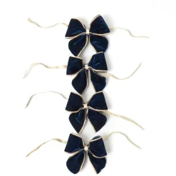 Gold Trimmed Navy Velvet Bows (Set of 4)