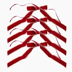 Gold Trimmed Red Velvet Bows (Set of 4) - 20cm