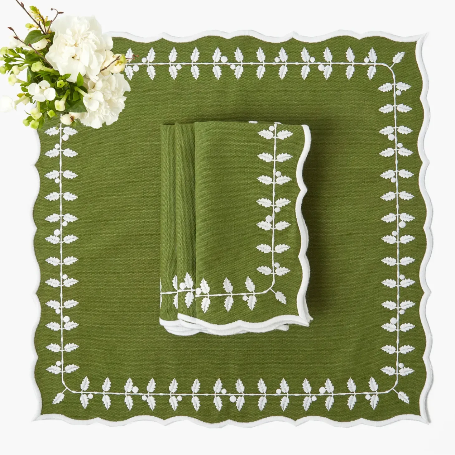 Green Bow Laurel Napkins (Set of 4)