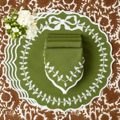 Green Bow Laurel Placemats & Napkins (Set of 4)