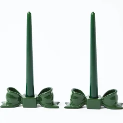 Green Ceramic Bow Candleholder (Pair)