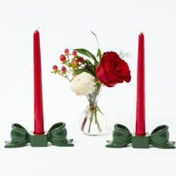 Green Ceramic Bow Candleholder (Pair)