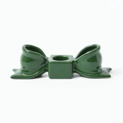 Green Ceramic Bow Candleholder (Pair)