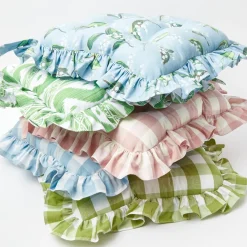 Green Gingham Ruffle Seat Pad Cushion
