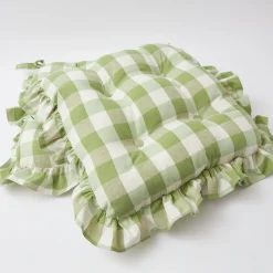 Green Gingham Ruffle Seat Pad Cushion