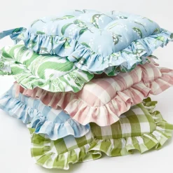 Green Gingham Ruffle Seat Pad Cushions (Set of 4)