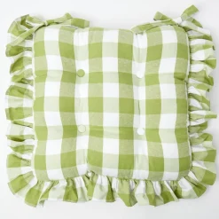 Green Gingham Ruffle Seat Pad Cushions (Set of 4)