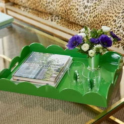 Green Lacquer Scalloped Tray