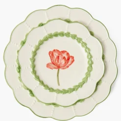 Green Laurel Tulip Dinner & Starter Plates (Set of 8)