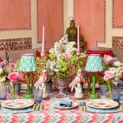 Green Leonora Lacquer Rechargeable Lamp with Green & Raspberry Ikat Shade (18cm)