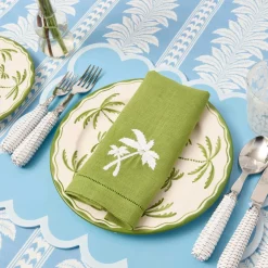 Green Linen Palm Tree Napkins (Set of 4)