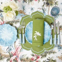 Green Linen Palm Tree Napkins (Set of 4)