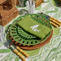 Green Linen Palm Tree Napkins (Set of 4)