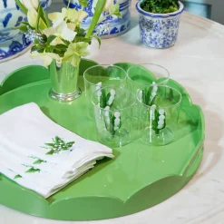 Green Scalloped Lacquer Round Tray