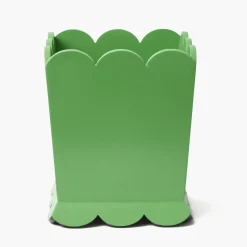 Green Scalloped Lacquer Waste Paper Bin