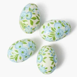 Hand Painted Green & Blue Pastel Eggs (Set of 4)