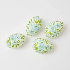 Hand Painted Green & Blue Pastel Eggs (Set of 4)
