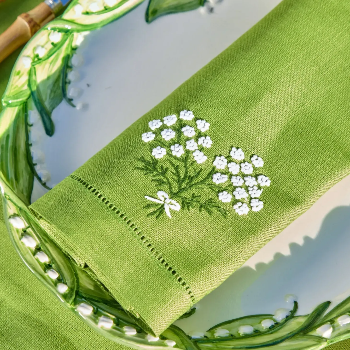 Hydrangea Green Linen Napkins (Set of 4)