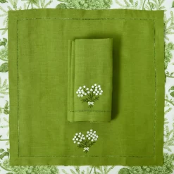 Hydrangea Green Linen Napkins (Set of 4)