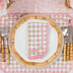 Isla Putty & Pink Gingham Placemats & Napkins (Set of 4)
