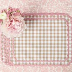 Isla Putty & Pink Gingham Placemats & Napkins (Set of 4)