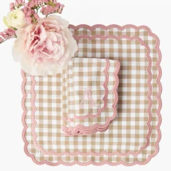 Isla Putty & Pink Gingham Placemats & Napkins (Set of 4)