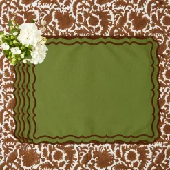 Katherine Green & Chocolate Placemats & Napkins (Set of 4)