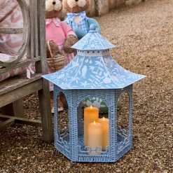 Large Blue Rattan Chinoiserie Pagoda Lantern