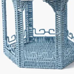 Large Blue Rattan Chinoiserie Pagoda Lantern
