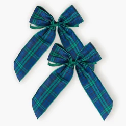 Large Blue Tartan Bows (Pair)