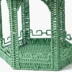 Large Green Rattan Chinoiserie Pagoda Lantern