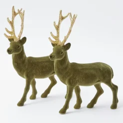 Large Olive Green Flocked Reindeer (Pair)
