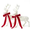 Large White Flocked Reindeer with Velvet Bows (Pair)
