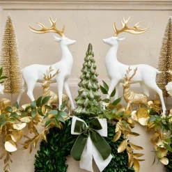 Large White Reindeer with Gold Antlers (Pair) - 45cm