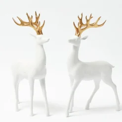 Large White Reindeer with Gold Antlers (Pair) - 45cm