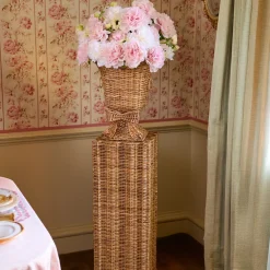 Liliana Bow Scalloped Rattan Urn