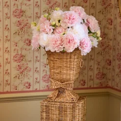 Liliana Bow Scalloped Rattan Urn & Pedestal