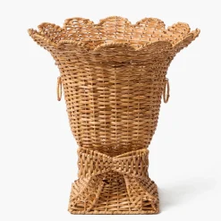 Liliana Bow Scalloped Rattan Urn & Pedestal