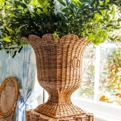 Liliana Scalloped Rattan Urn & Pedestal