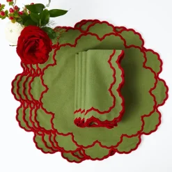 Lily Green & Red Placemats (Set of 4)