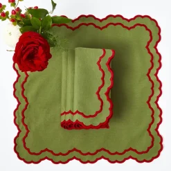 Lily Green & Red Placemats & Napkins (Set of 4)
