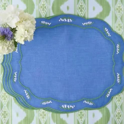 Lily of the Valley Blue Linen Placemats (Set of 4)